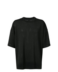 schwarzes T-Shirt mit einem Rundhalsausschnitt aus Netzstoff von Fear Of God