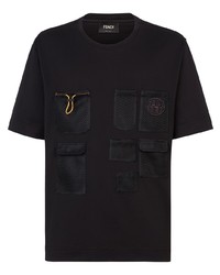 schwarzes T-Shirt mit einem Rundhalsausschnitt aus Netzstoff von Fendi