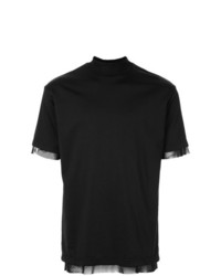schwarzes T-Shirt mit einem Rundhalsausschnitt aus Netzstoff von Kolor