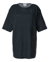 schwarzes T-Shirt mit einem Rundhalsausschnitt aus Netzstoff von Lemaire