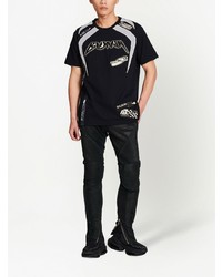 schwarzes T-Shirt mit einem Rundhalsausschnitt aus Netzstoff von Balmain