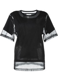schwarzes T-Shirt mit einem Rundhalsausschnitt aus Netzstoff von Maison Margiela