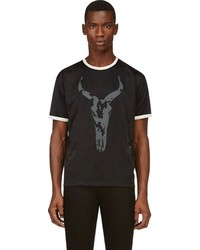 schwarzes T-Shirt mit einem Rundhalsausschnitt aus Netzstoff von Marc by Marc Jacobs