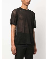 schwarzes T-Shirt mit einem Rundhalsausschnitt aus Netzstoff von Saint Laurent