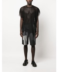 schwarzes T-Shirt mit einem Rundhalsausschnitt aus Netzstoff von Black Comme Des Garçons