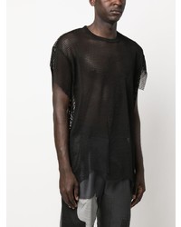 schwarzes T-Shirt mit einem Rundhalsausschnitt aus Netzstoff von Black Comme Des Garçons