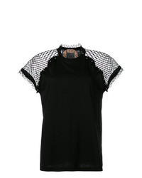 schwarzes T-Shirt mit einem Rundhalsausschnitt aus Netzstoff von N°21