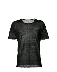 schwarzes T-Shirt mit einem Rundhalsausschnitt aus Netzstoff von Nuur
