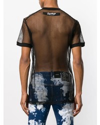 schwarzes T-Shirt mit einem Rundhalsausschnitt aus Netzstoff von DSQUARED2