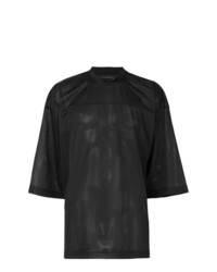 schwarzes T-Shirt mit einem Rundhalsausschnitt aus Netzstoff von Palm Angels