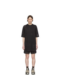 schwarzes T-Shirt mit einem Rundhalsausschnitt aus Netzstoff von Rick Owens