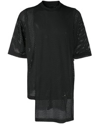 schwarzes T-Shirt mit einem Rundhalsausschnitt aus Netzstoff von Rick Owens
