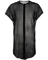 schwarzes T-Shirt mit einem Rundhalsausschnitt aus Netzstoff von Saint Laurent