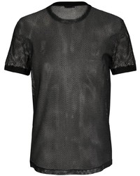 schwarzes T-Shirt mit einem Rundhalsausschnitt aus Netzstoff von DSQUARED2