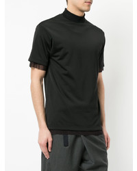 schwarzes T-Shirt mit einem Rundhalsausschnitt aus Netzstoff von Kolor