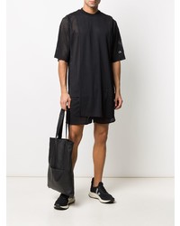 schwarzes T-Shirt mit einem Rundhalsausschnitt aus Netzstoff von Rick Owens