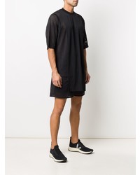 schwarzes T-Shirt mit einem Rundhalsausschnitt aus Netzstoff von Rick Owens