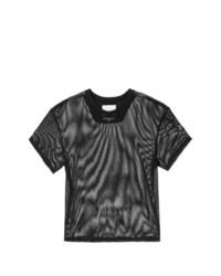 schwarzes T-Shirt mit einem Rundhalsausschnitt aus Netzstoff von Yoshiokubo
