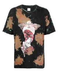 schwarzes Mit Batikmuster T-Shirt mit einem Rundhalsausschnitt von Alchemist