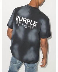 schwarzes Mit Batikmuster T-Shirt mit einem Rundhalsausschnitt von purple brand