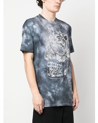 schwarzes Mit Batikmuster T-Shirt mit einem Rundhalsausschnitt von Philipp Plein