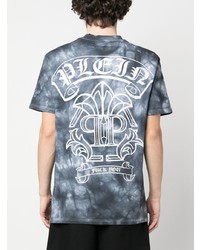 schwarzes Mit Batikmuster T-Shirt mit einem Rundhalsausschnitt von Philipp Plein