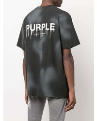 schwarzes Mit Batikmuster T-Shirt mit einem Rundhalsausschnitt von purple brand