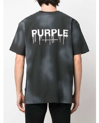 schwarzes Mit Batikmuster T-Shirt mit einem Rundhalsausschnitt von purple brand