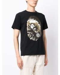 schwarzes Mit Batikmuster T-Shirt mit einem Rundhalsausschnitt von A Bathing Ape