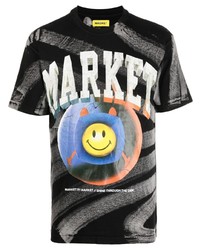 schwarzes Mit Batikmuster T-Shirt mit einem Rundhalsausschnitt von MARKET