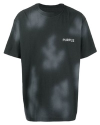 schwarzes Mit Batikmuster T-Shirt mit einem Rundhalsausschnitt von purple brand