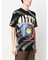 schwarzes Mit Batikmuster T-Shirt mit einem Rundhalsausschnitt von MARKET