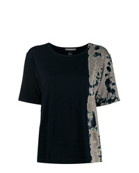 schwarzes Mit Batikmuster T-Shirt mit einem Rundhalsausschnitt von Suzusan