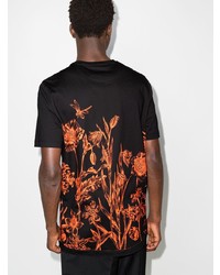 schwarzes T-Shirt mit einem Rundhalsausschnitt mit Blumenmuster von Salvatore Ferragamo