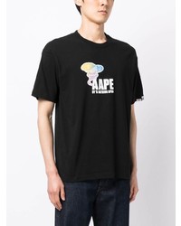 schwarzes T-Shirt mit einem Rundhalsausschnitt mit Blumenmuster von AAPE BY A BATHING APE