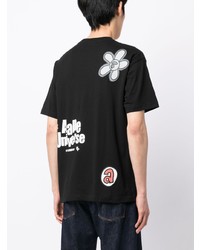 schwarzes T-Shirt mit einem Rundhalsausschnitt mit Blumenmuster von AAPE BY A BATHING APE