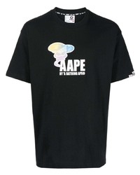 schwarzes T-Shirt mit einem Rundhalsausschnitt mit Blumenmuster von AAPE BY A BATHING APE