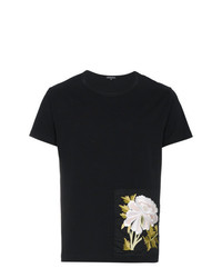 schwarzes T-Shirt mit einem Rundhalsausschnitt mit Blumenmuster von Ann Demeulemeester