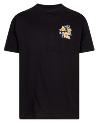 schwarzes T-Shirt mit einem Rundhalsausschnitt mit Blumenmuster von Anti Social Social Club