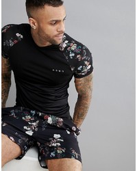 schwarzes T-Shirt mit einem Rundhalsausschnitt mit Blumenmuster von ASOS 4505