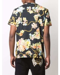 schwarzes T-Shirt mit einem Rundhalsausschnitt mit Blumenmuster von Just Cavalli