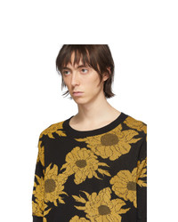 schwarzes T-Shirt mit einem Rundhalsausschnitt mit Blumenmuster von Dries Van Noten