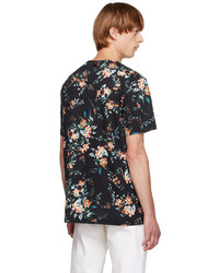 schwarzes T-Shirt mit einem Rundhalsausschnitt mit Blumenmuster von Erdem