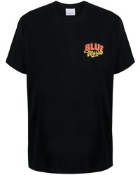 schwarzes T-Shirt mit einem Rundhalsausschnitt mit Blumenmuster von BLUEMARBLE