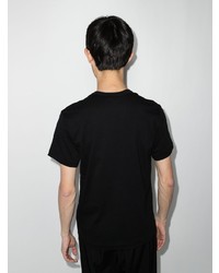 schwarzes T-Shirt mit einem Rundhalsausschnitt mit Blumenmuster von Comme Des Garcons Homme Plus