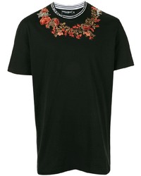 schwarzes T-Shirt mit einem Rundhalsausschnitt mit Blumenmuster von Dolce & Gabbana