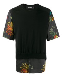 schwarzes T-Shirt mit einem Rundhalsausschnitt mit Blumenmuster von DSQUARED2