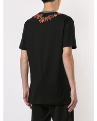 schwarzes T-Shirt mit einem Rundhalsausschnitt mit Blumenmuster von Dolce & Gabbana