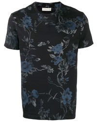 schwarzes T-Shirt mit einem Rundhalsausschnitt mit Blumenmuster von Etro