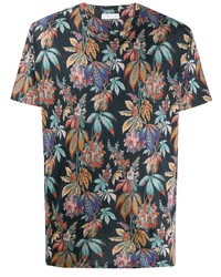 schwarzes T-Shirt mit einem Rundhalsausschnitt mit Blumenmuster von Etro